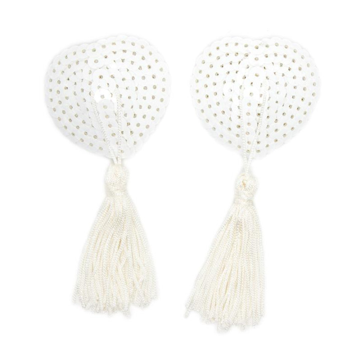 Pezoneras con Lentejuelas y Borla Blanco de Latetobed Bdsm Line | VibraZon