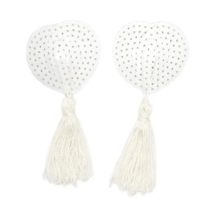 Pezoneras con Lentejuelas y Borla Blanco de Latetobed Bdsm Line