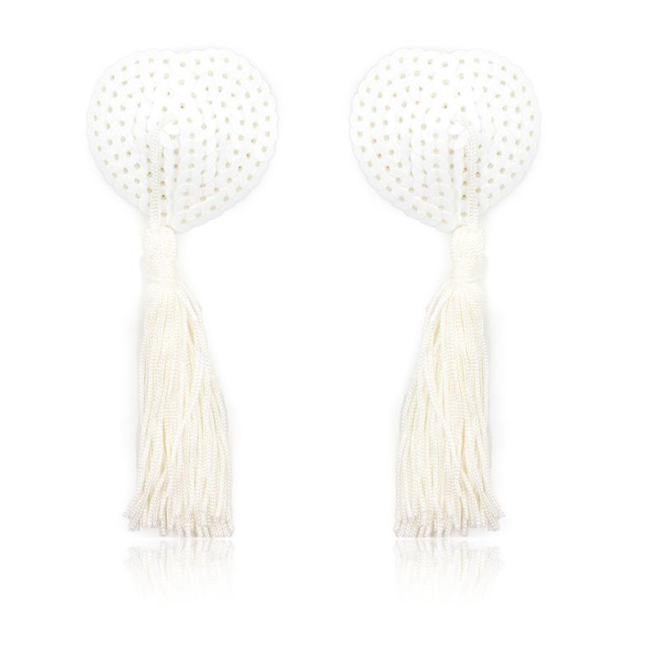 Pezoneras con Lentejuelas y Borla Blanco de Latetobed Bdsm Line | VibraZon
