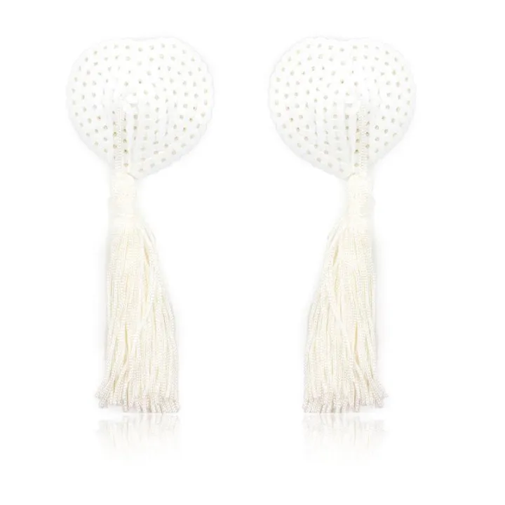 Pezoneras con Lentejuelas y Borla Blanco de Latetobed Bdsm Line