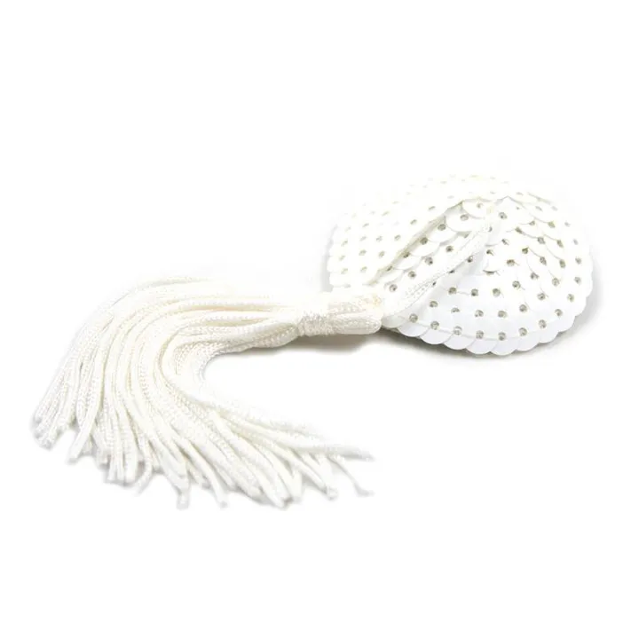 Pezoneras con Lentejuelas y Borla Blanco de Latetobed Bdsm Line