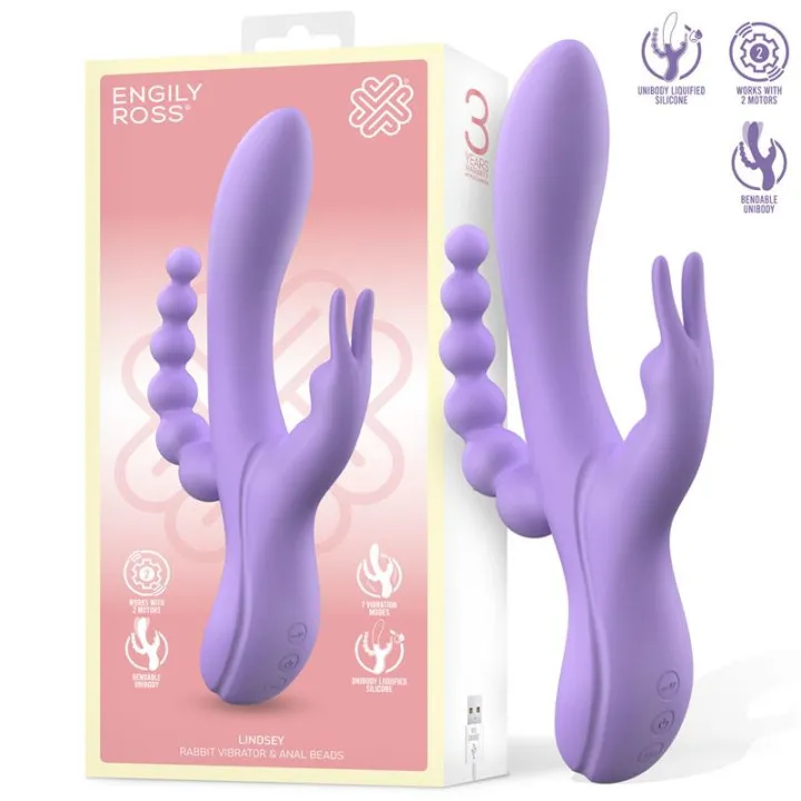 Lindsay Vibrador con Cadena Anal Silicona Líquida Unibody Flexible 2 Motores de Engily Ross