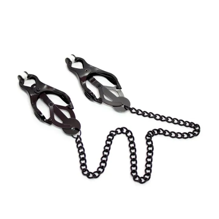 Pinzas Japonesas para Pezones con Cadena Negro de Latetobed Bdsm Line