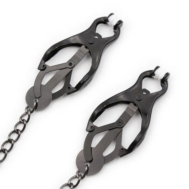Pinzas Japonesas para Pezones con Cadena Negro de Latetobed Bdsm Line