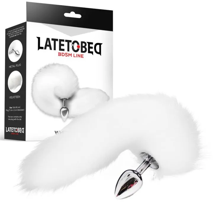 Plug Anal Metal con Cola de Zorro Sedoso 40 cm Blanco de Latetobed Bdsm Line