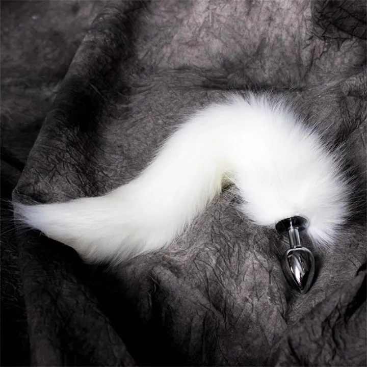 Plug Anal Metal con Cola de Zorro Sedoso 40 cm Blanco de Latetobed Bdsm Line