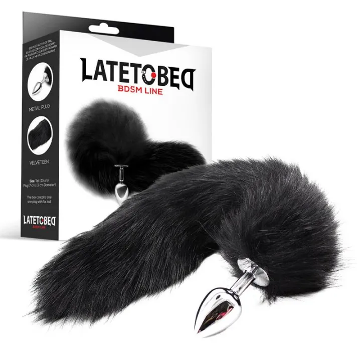 Plug Anal de Metal con Cola de Zorro Sedoso 40 cm Negro de Latetobed Bdsm Line