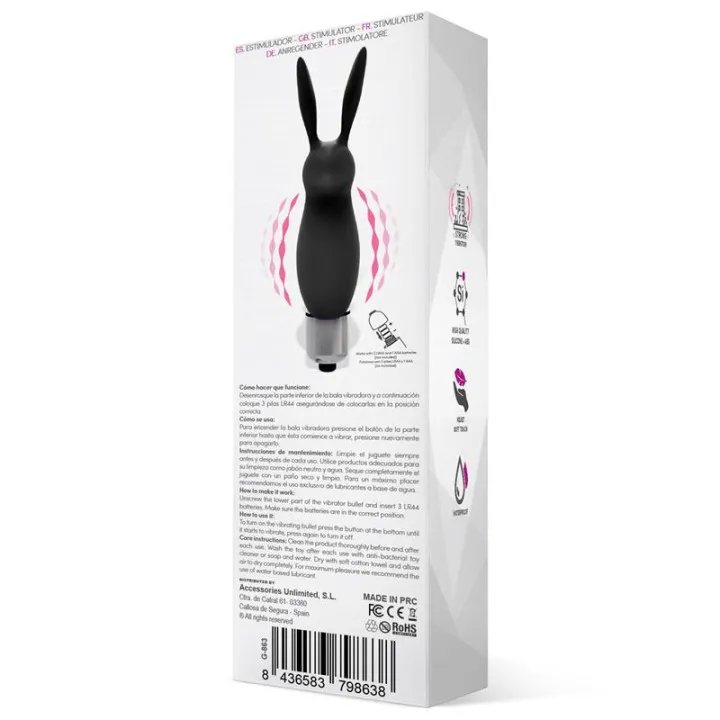 Hopye Bala Vibradora Conejito Silicona Negro de Latetobed