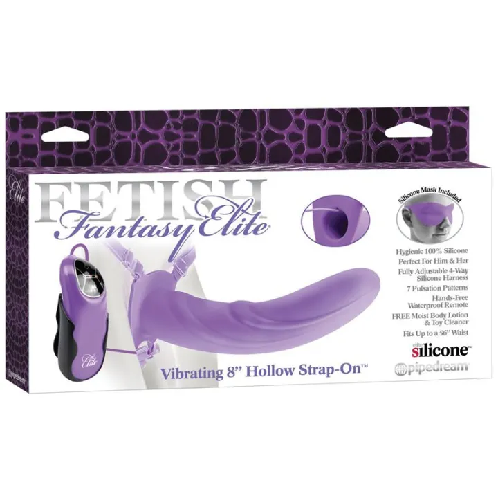 Arnés con Dildo Hueco con Vibración 20 cm Púrpura de Fetish Fantasy Elite
