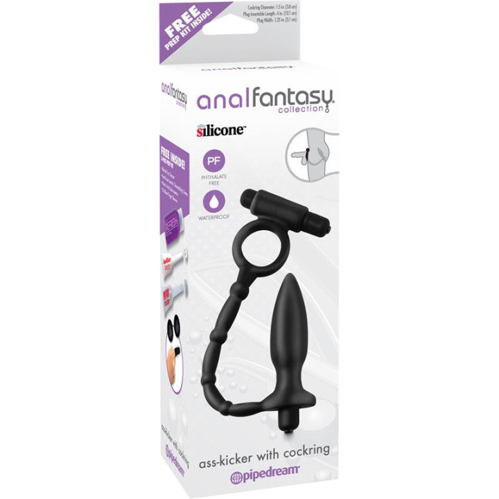 Plug Anal con Cadena y Vibración Ass-Kicker Negro de Anal Fantasy Collect. | VibraZon