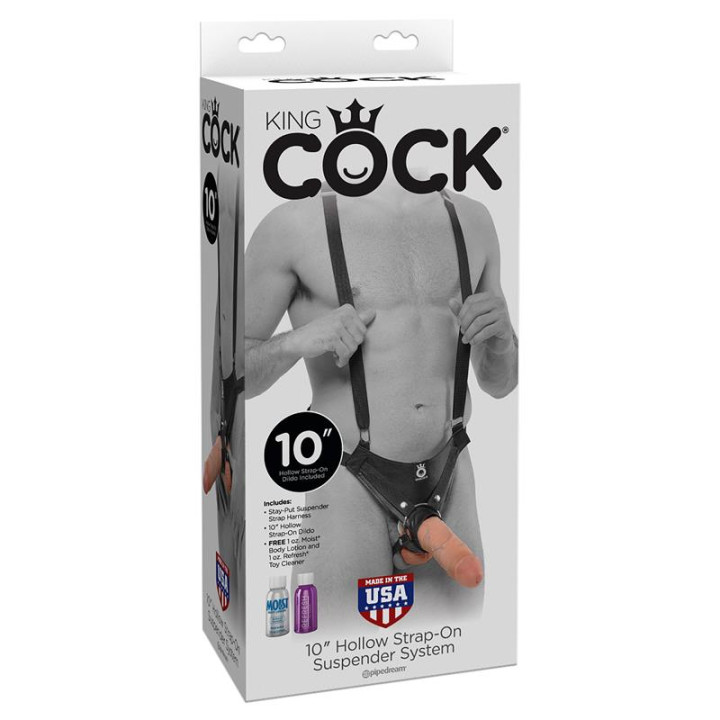 Arnés con Tirantes y Dildo Hueco 10 de King Cock | VibraZon