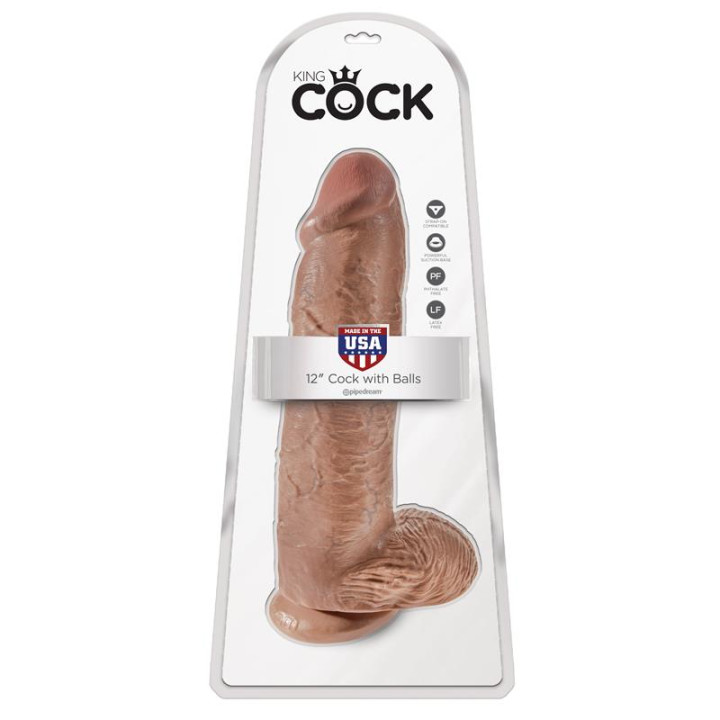 King Cock Pene con Testículos de 12 - Bronceado | VibraZon