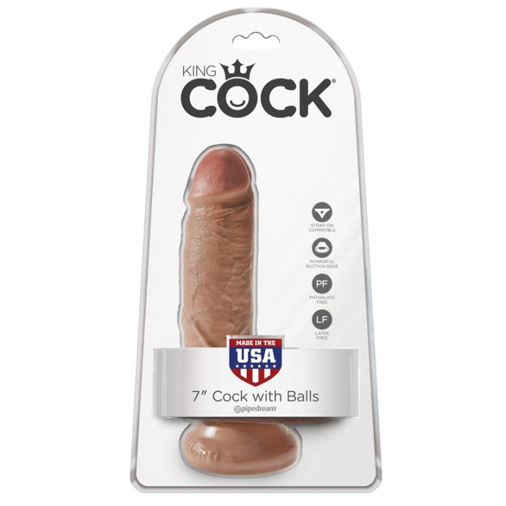 King Cock Pene con Testículos de 7 - Bronceado | VibraZon