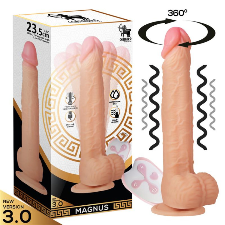 Magnus 3.0 Dildo Realista Vibrador y Rotador Control Remoto Silicona Líquida de Centauro | VibraZon