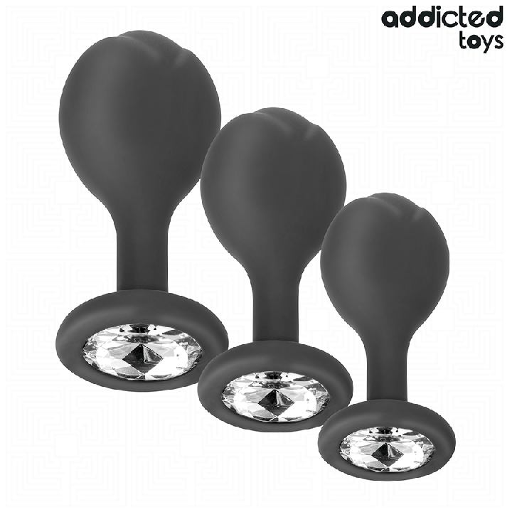 ADDICTED JUGUETES - SET DE 3 PLUG SILICONA ANAL CON JOYA | VibraZon