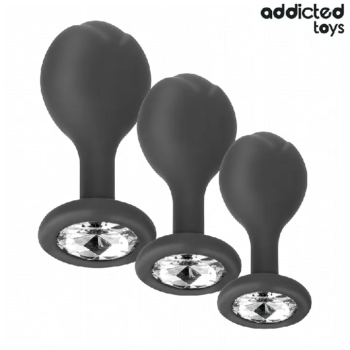 ADDICTED JUGUETES - SET DE 3 PLUG SILICONA ANAL CON JOYA
