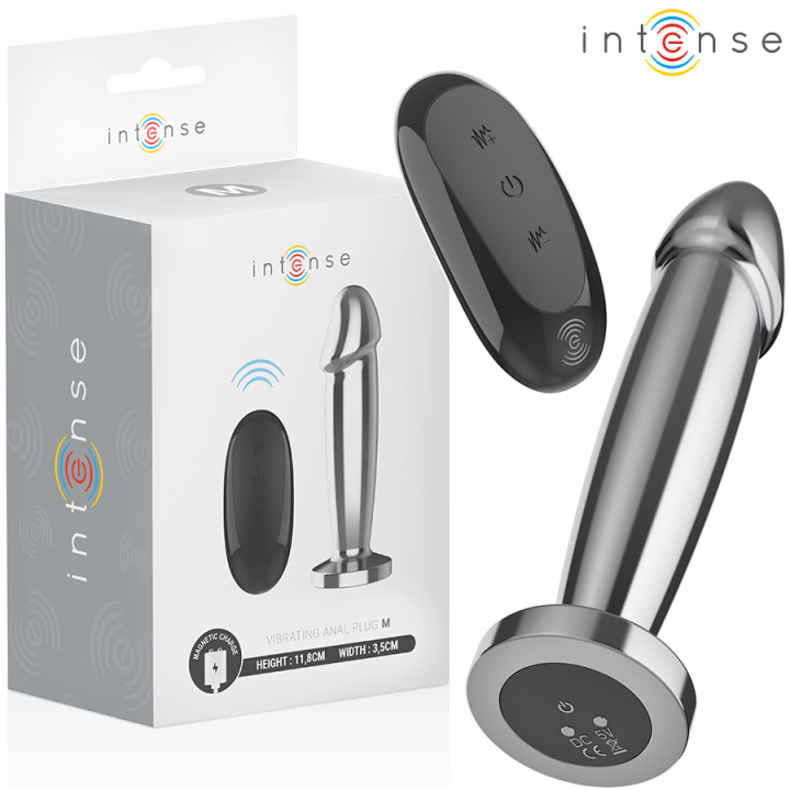 INTENSE - PLUG ANAL 10 VIBRACIONES METAL EN FORMA DE DILDO CON CONTROL REMOTO M | VibraZon