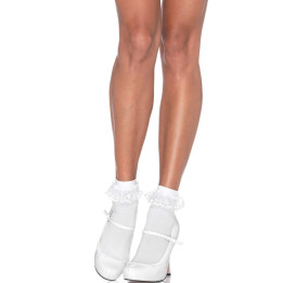 LEG AVENUE - CALCETINES CON VOLANTE ENCAJE BLANCO | VibraZon