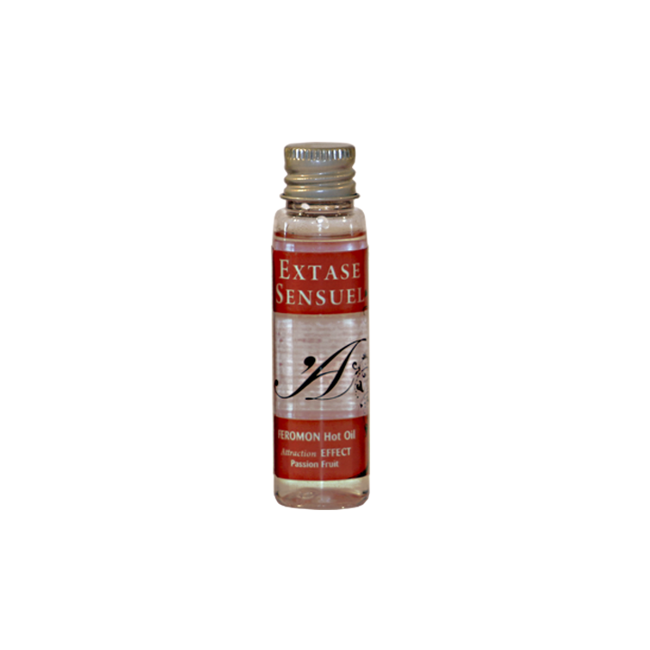EXTASE SENSUAL - ACEITE MASAJE EFECTO CALOR CON FEROMONAS FRUTA DE LA PASION VIAJE 35 ML | VibraZon