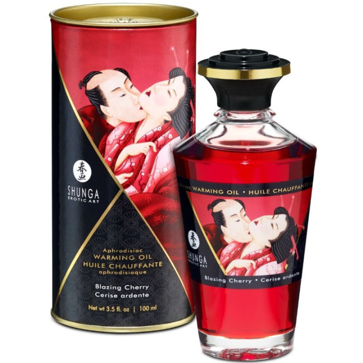 SHUNGA - ACEITE MASAJE EFECTO CALOR SABOR INTENSO CEREZA 100 ML | VibraZon