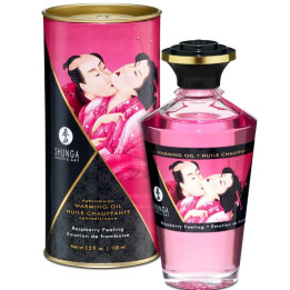 SHUNGA - ACEITE MASAJE EFECTO CALOR SABOR INTENSO FRAMBUESA 100 ML | VibraZon