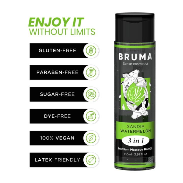BRUMA - ACEITE DE MASAJE PREMIUM EFECTO CALOR SABOR SANDÍA 3 EN 1 - 100 ML | VibraZon