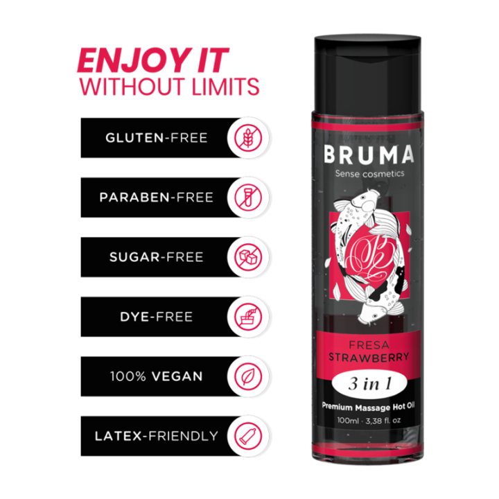 BRUMA - ACEITE DE MASAJE PREMIUM EFECTO CALOR SABOR FRESA 3 EN 1 - 100 ML | VibraZon