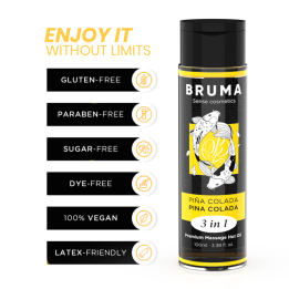 BRUMA - ACEITE DE MASAJE PREMIUM EFECTO CALOR SABOR PIÑA COLADA 3 EN 1 - 100 ML | VibraZon