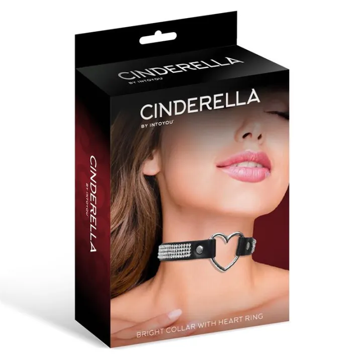 Collar con Corazón y Pedrería Estilo Choker Cuero Vegano Talla Única de Cinderella