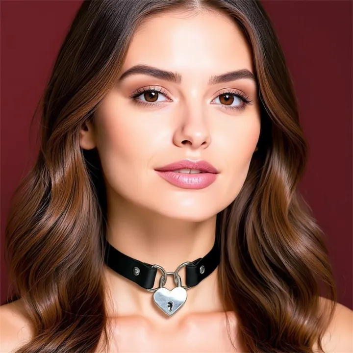 Collar con Candado de Corazón Cuero Vegano Talla Única de Cinderella