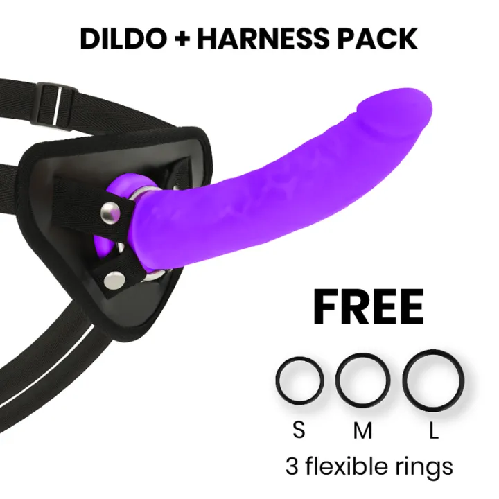 DELTA CLUB - JUGUETES ARNES + DILDO LILA SILICONA MEDICA 20 CM -O- 4 CM