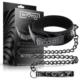 Collar con Correa Sapphire Cuero Vegano de Black Sapphire | VibraZon