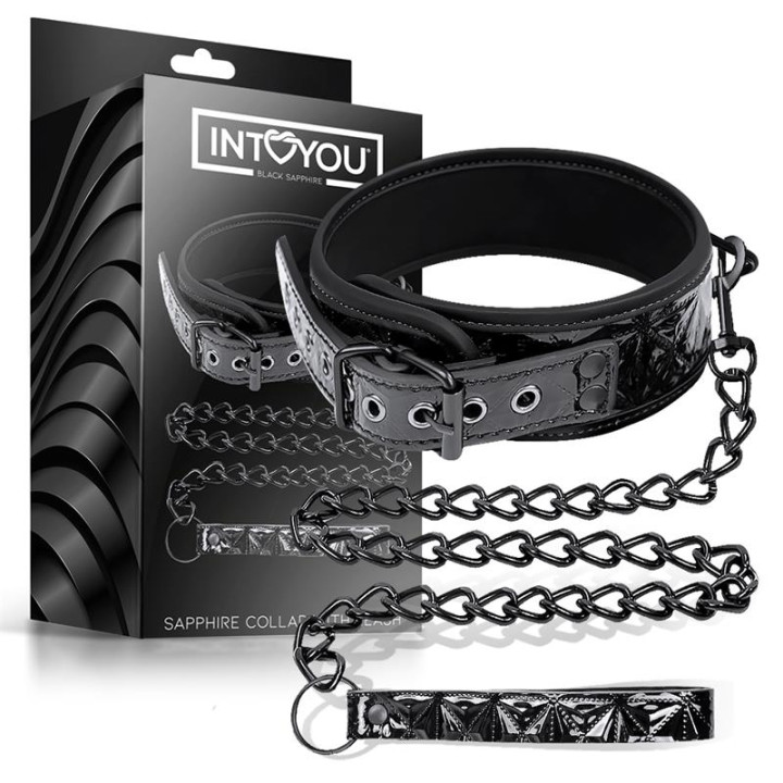 Collar con Correa Sapphire Cuero Vegano de Black Sapphire | VibraZon