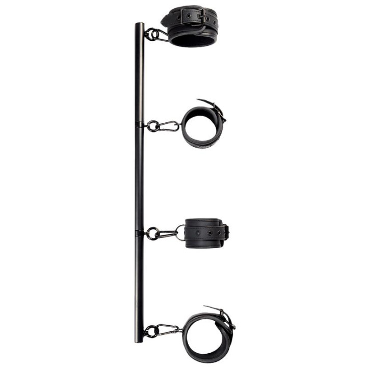 Barra Separadora Rígida Desmontable y 4 Esposas Desmontables Neopreno y Cuero Vegano de Intoyou Black Shadow | VibraZon