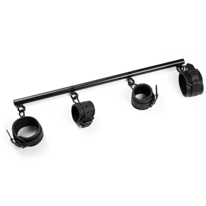 Barra Separadora Rígida Desmontable y 4 Esposas Desmontables Neopreno y Cuero Vegano de Intoyou Black Shadow