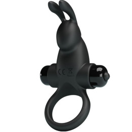 PRETTY LOVE - ANILLO VIBRADOR + ESTIMULADOR RABBIT CLÍTORIS 10 VIBRACIONES NEGRO | VibraZon