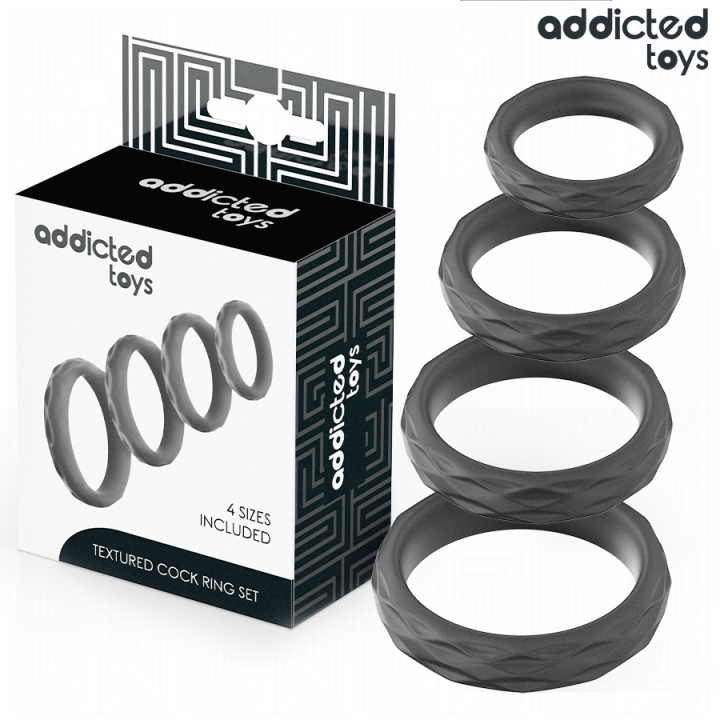 ADDICTED JUGUETES - SET ANILLOS PENE TEXTURIZADOS 4 TAMAÑOS | VibraZon