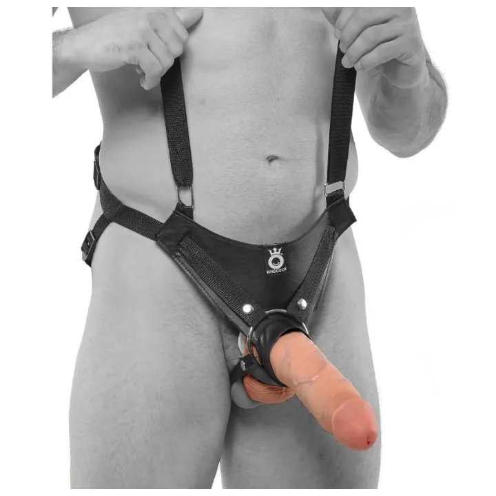 KING PENE - ARNES CON DILDO CON DILDO HUECO 25.5 CM Y TIRANTES NEGRO