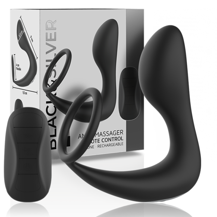 NEGRO&PLATEADO - MASAJEADOR ANAL CONTROL REMOTO SILICONA RECARGABLE NEGRO | VibraZon