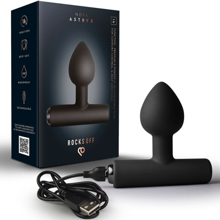 ROCKS-OFF - NOVA ASTRYX PREMIUM PLUG ANAL RECARGABLE 16 FUNCIONES NEGRO | VibraZon
