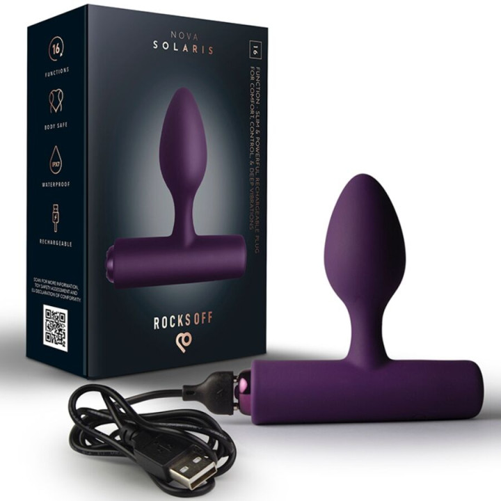 ROCKS-OFF - NOVA SOLARIS PLUG ANAL FINO RECARGABLE 16 FUNCIONES VIOLETA | VibraZon