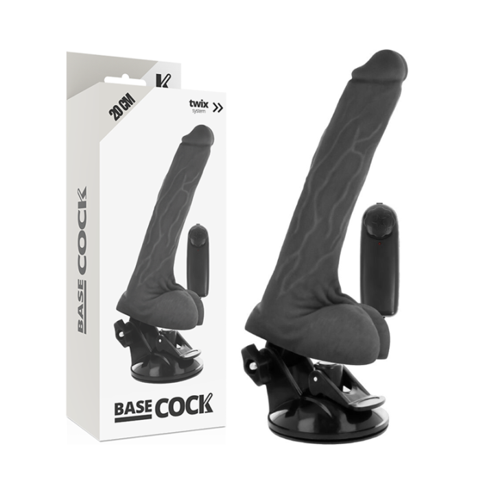 BASECOCK - VIBRADOR REALÍSTICO CONTROL REMOTO NEGRO CON TESTÍCULOS 20 CM -O- 4 CM | VibraZon