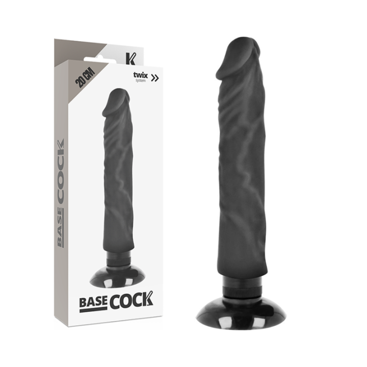 BASECOCK - VIBRADOR REALÍSTICO 2-1 NATURAL NEGRO 20 CM -O- 4 CM | VibraZon