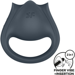 SATISFYER - PERFECT PAIR 2 MULTIVIBRADOR 2 EN 1 ANILLO PARA PENE & ESTIMULADOR DE DEDO GRIS | VibraZon