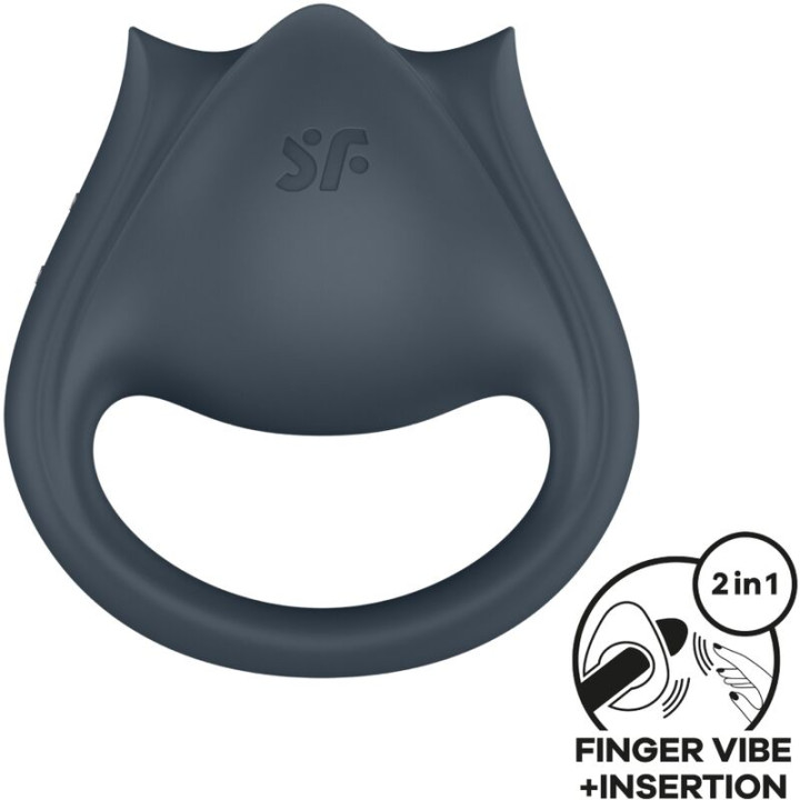 SATISFYER - PERFECT PAIR 2 MULTIVIBRADOR 2 EN 1 ANILLO PARA PENE & ESTIMULADOR DE DEDO GRIS | VibraZon