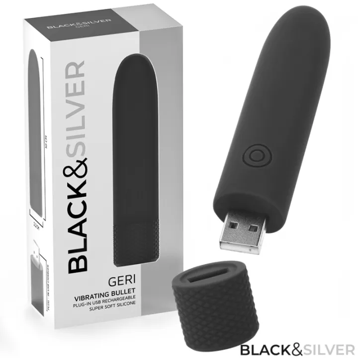 NEGRO & PLATEADO - GERI BALA VIBRADORA RECARGABLE POR USB 8 VIBRACIONES NEGRO 10 X 2.2 CM