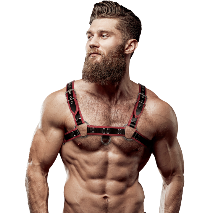 FETISH SUBMISSIVE ATTITUDE - ARNÉS ECOPIEL PECHO HOMBRE NEGRO/ROJO | VibraZon