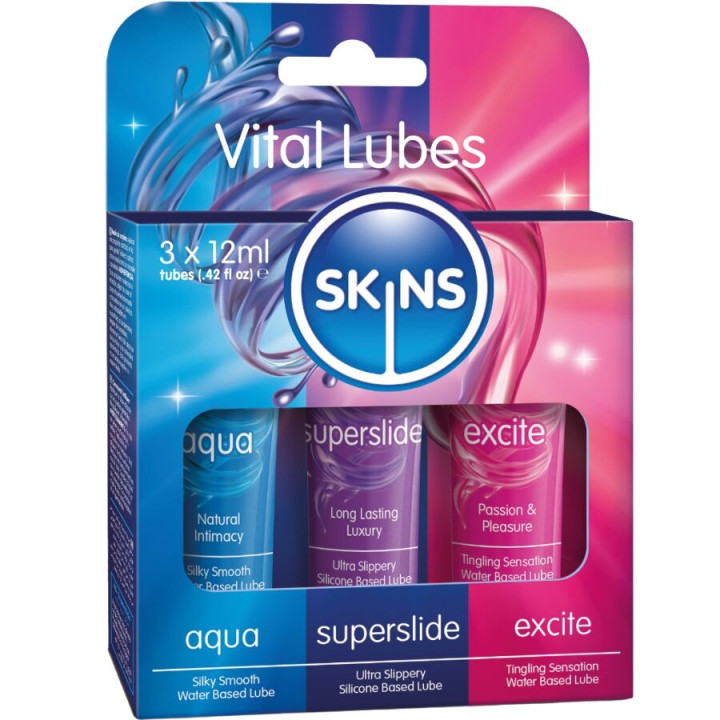 SKINS - VITAL LUBES KIT LUBRICANTES AGUA, SUPERSLIDE & EXCITE 3 x 12 ML | VibraZon