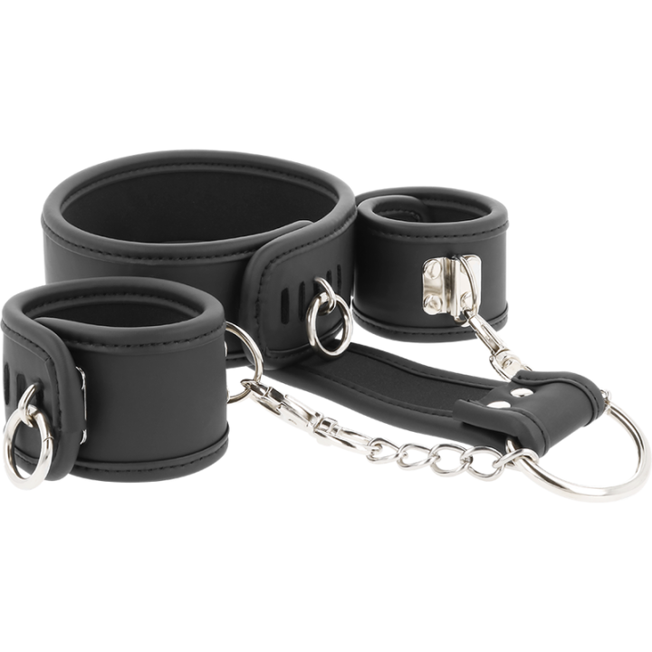 FETISH SUBMISSIVE - COLLAR Y ESPOSAS CUERO VEGANO CON FORRO DE NEOPRENO | VibraZon