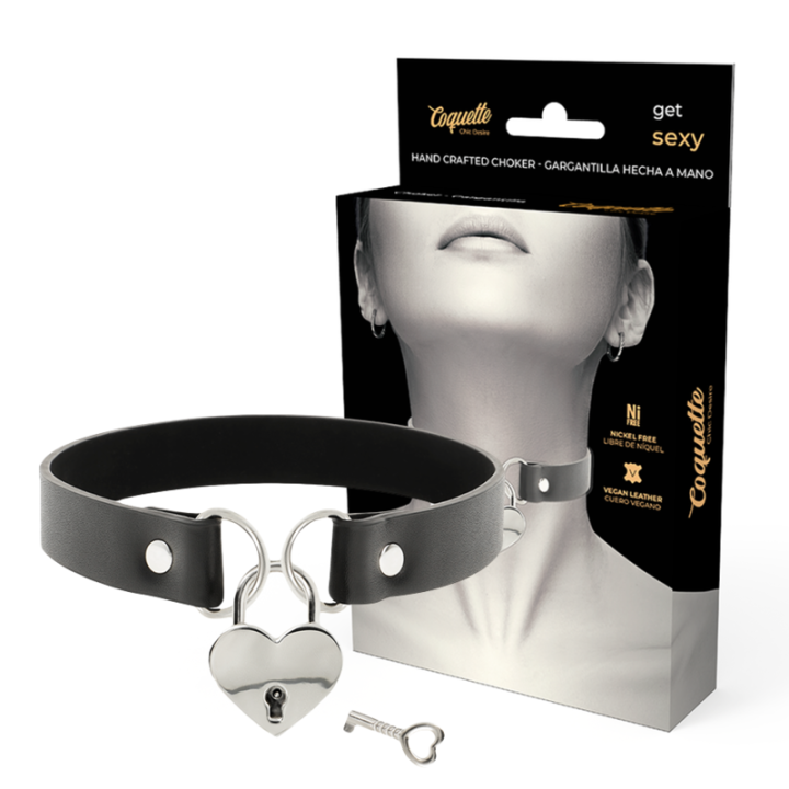 COQUETTE CHIC DESIRE - COLLAR CUERO VEGANO ACCESORIO CORAZÓN CON LLAVE | VibraZon